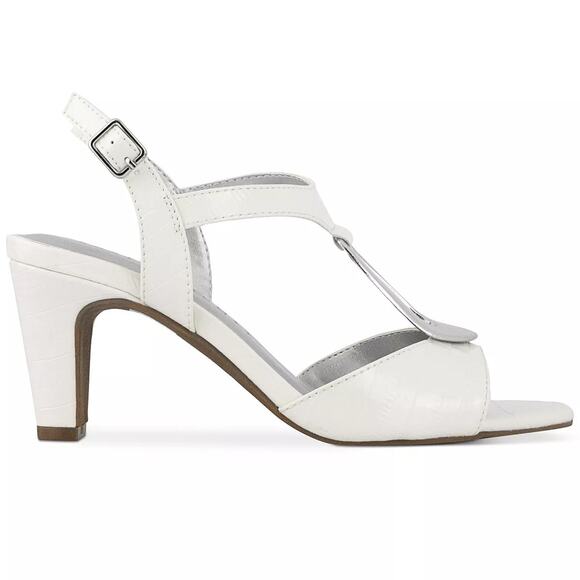 Karen Scott Women White Vegan Leather Danee Classic T-strap Dress Sandals Size 8 - Picture 2 of 6